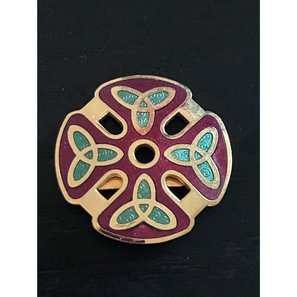 Vintage Reid’s Ireland Ltd RIL Gold Tone Enamel Celtic Trinity Knot Brooch Pin
